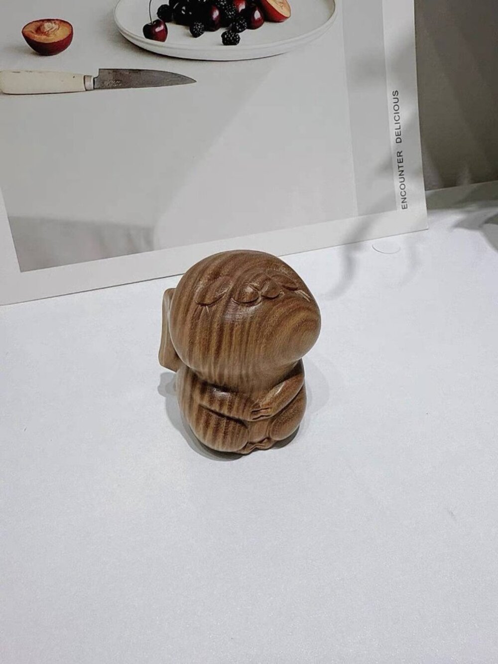 Cute Wooden Bunny Figurine Desk Decor Handmade Style